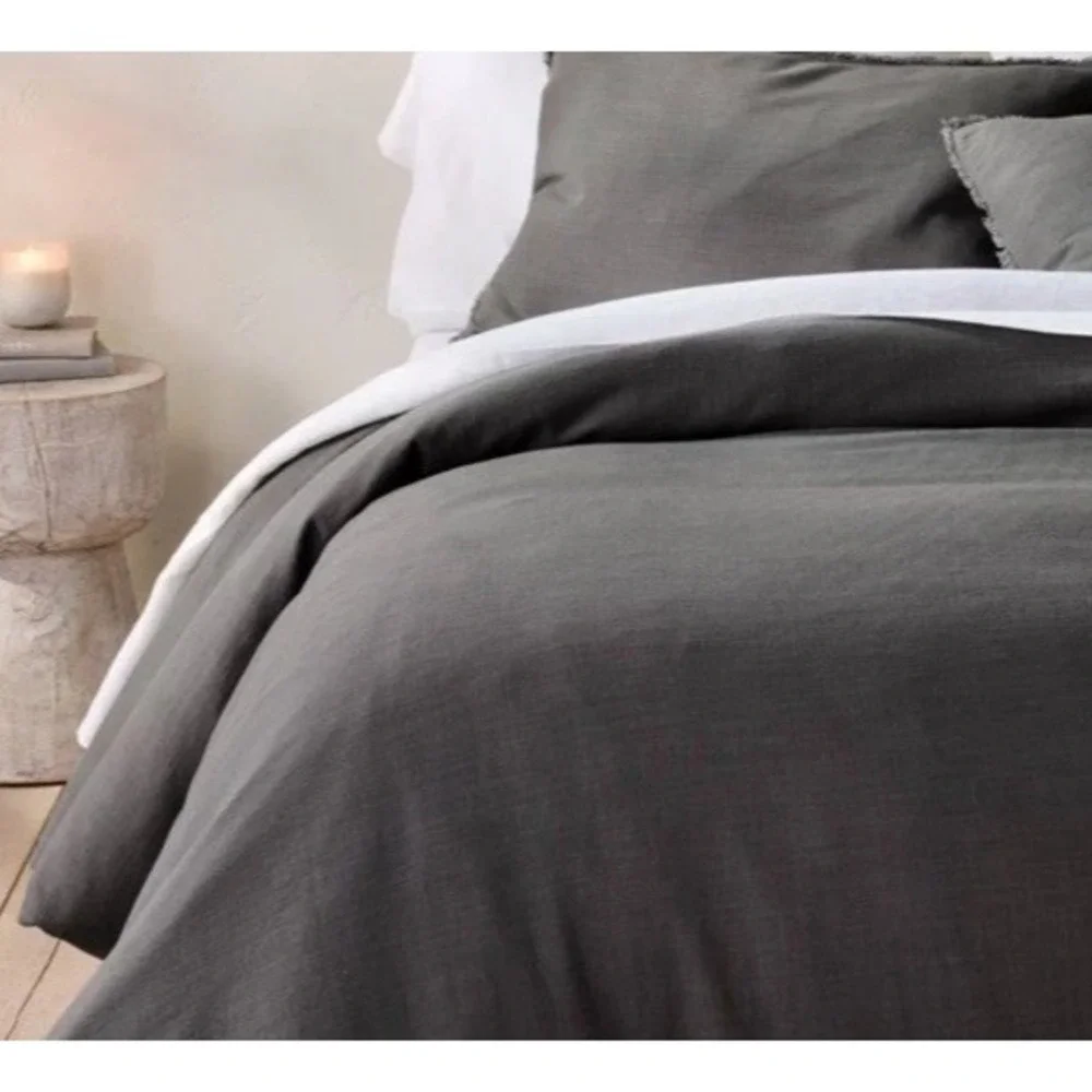 Casaluna Heavyweight Linen Blend Duvet Cover King Size Gray Reversible Zip Close